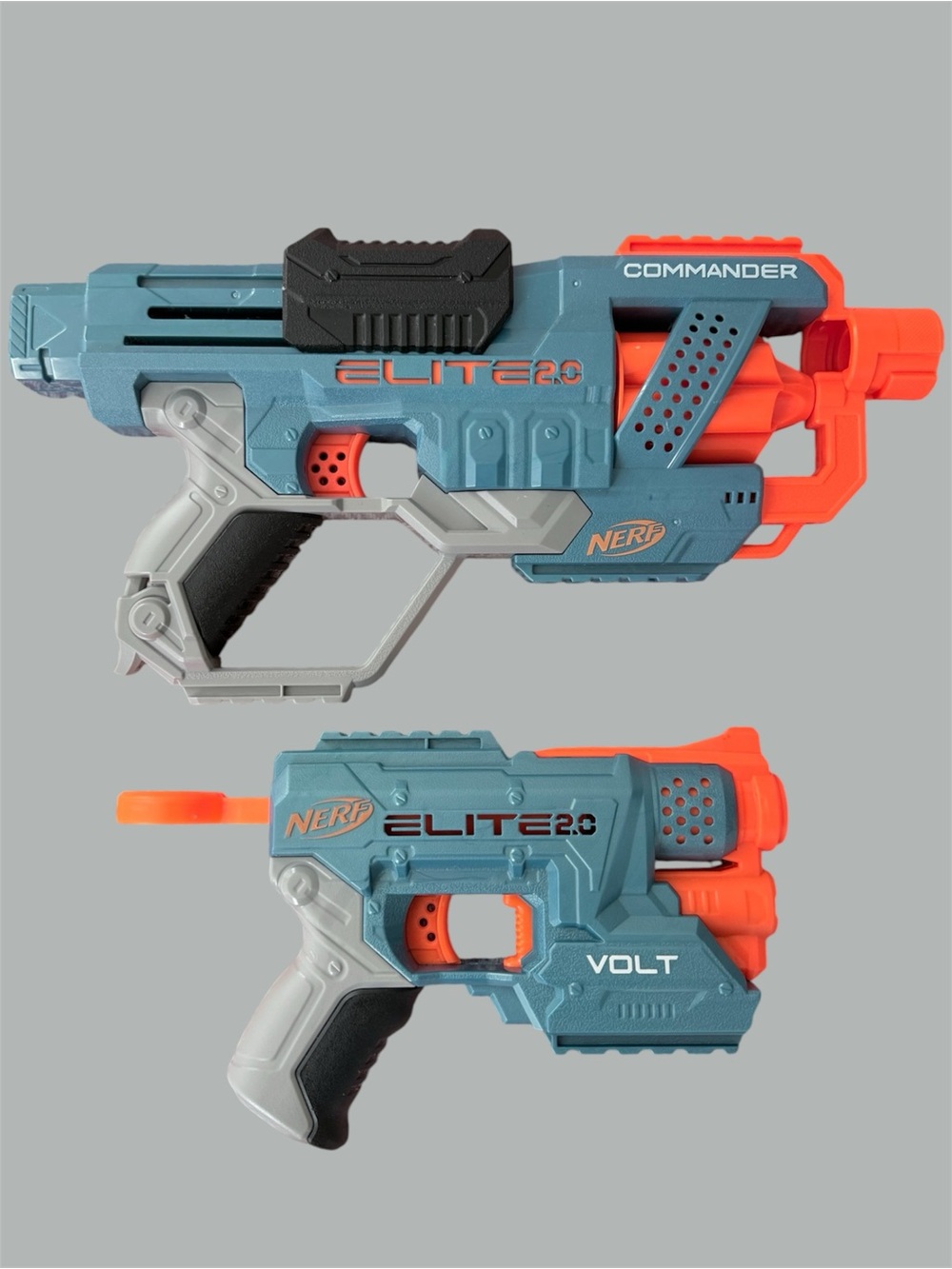 Nerf Elite 2.0 series: the larger Commander RD-6 and the smaller Volt SD-1.
